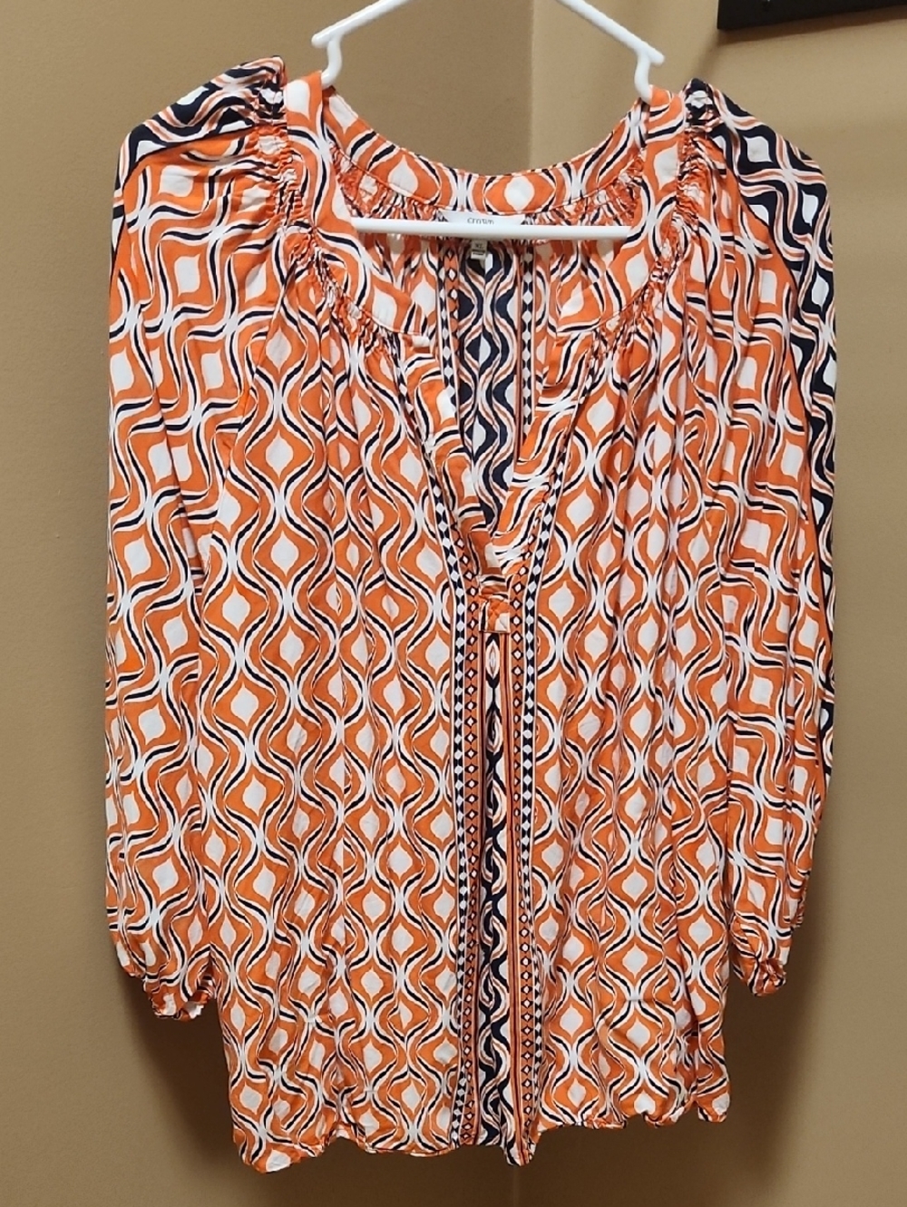 Chico's Orange Geometric Peasant Blouse